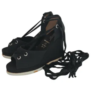 Black wedge heel 1970s platform sandals UK 4