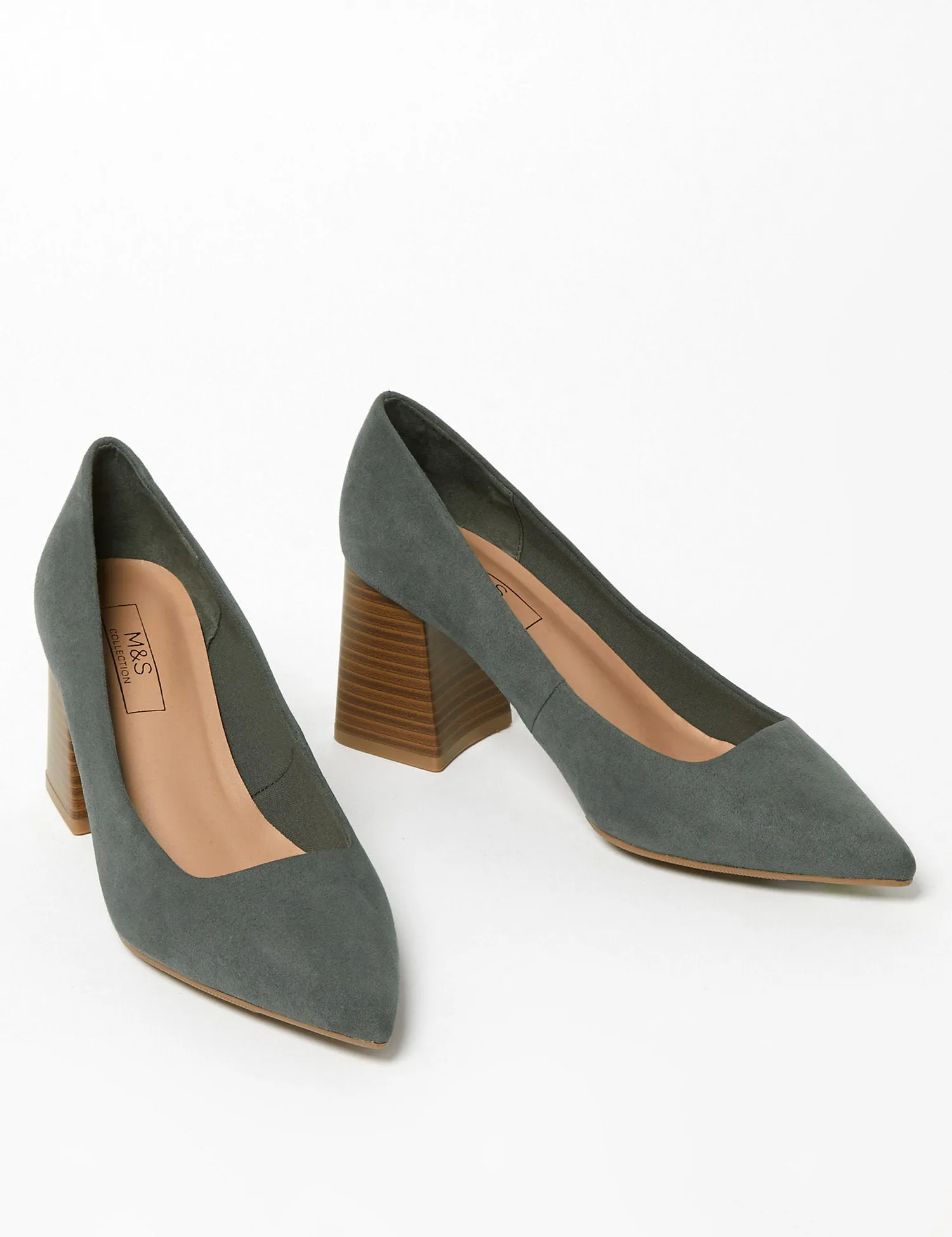 Block Heel Pointed Court Shoes