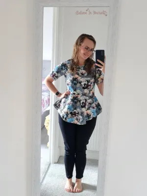 blue floral Peplum top adult