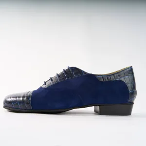 Blue Suede and Crocodile - Handmade Tango Shoe - Clasico 1058