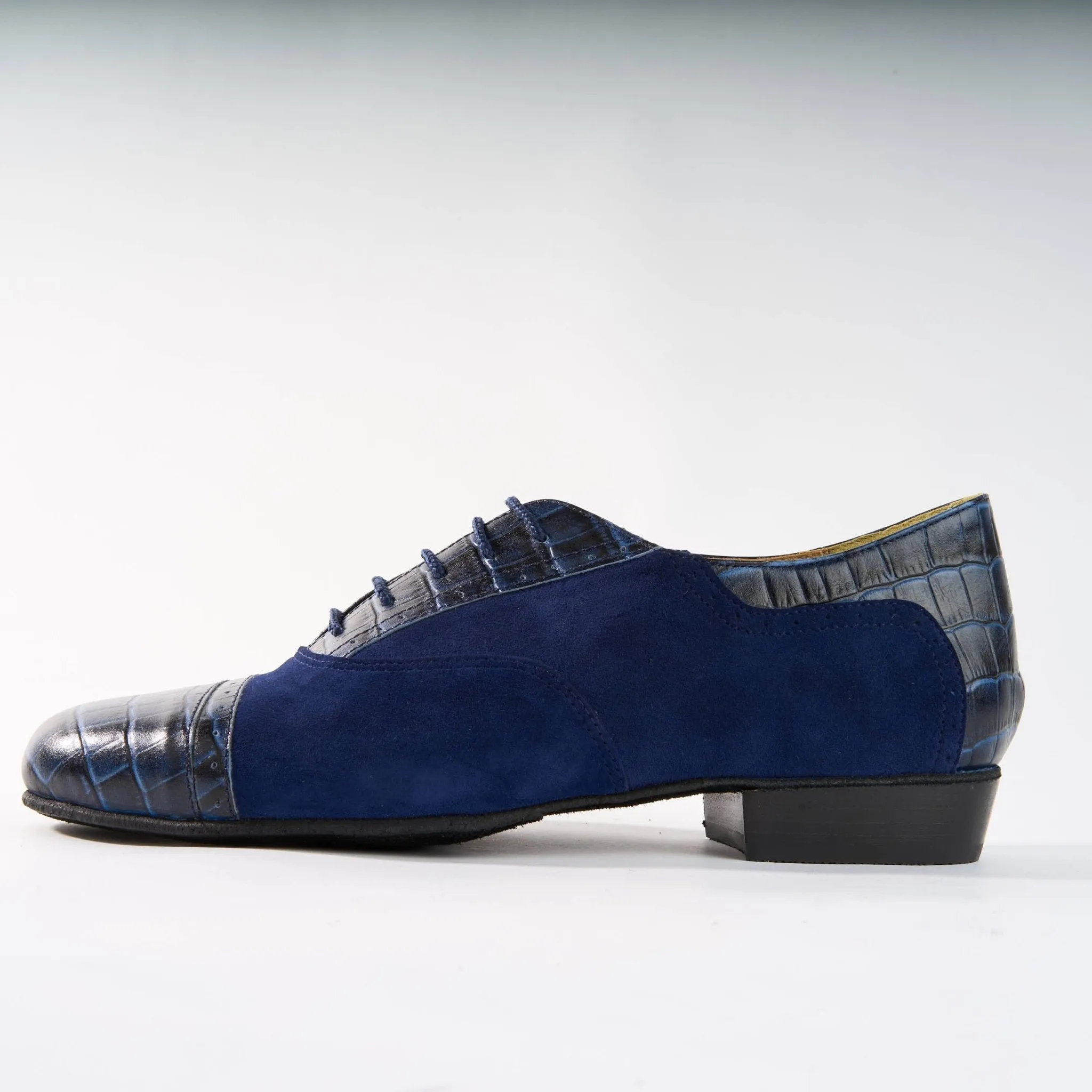 Blue Suede and Crocodile - Handmade Tango Shoe - Clasico 1058