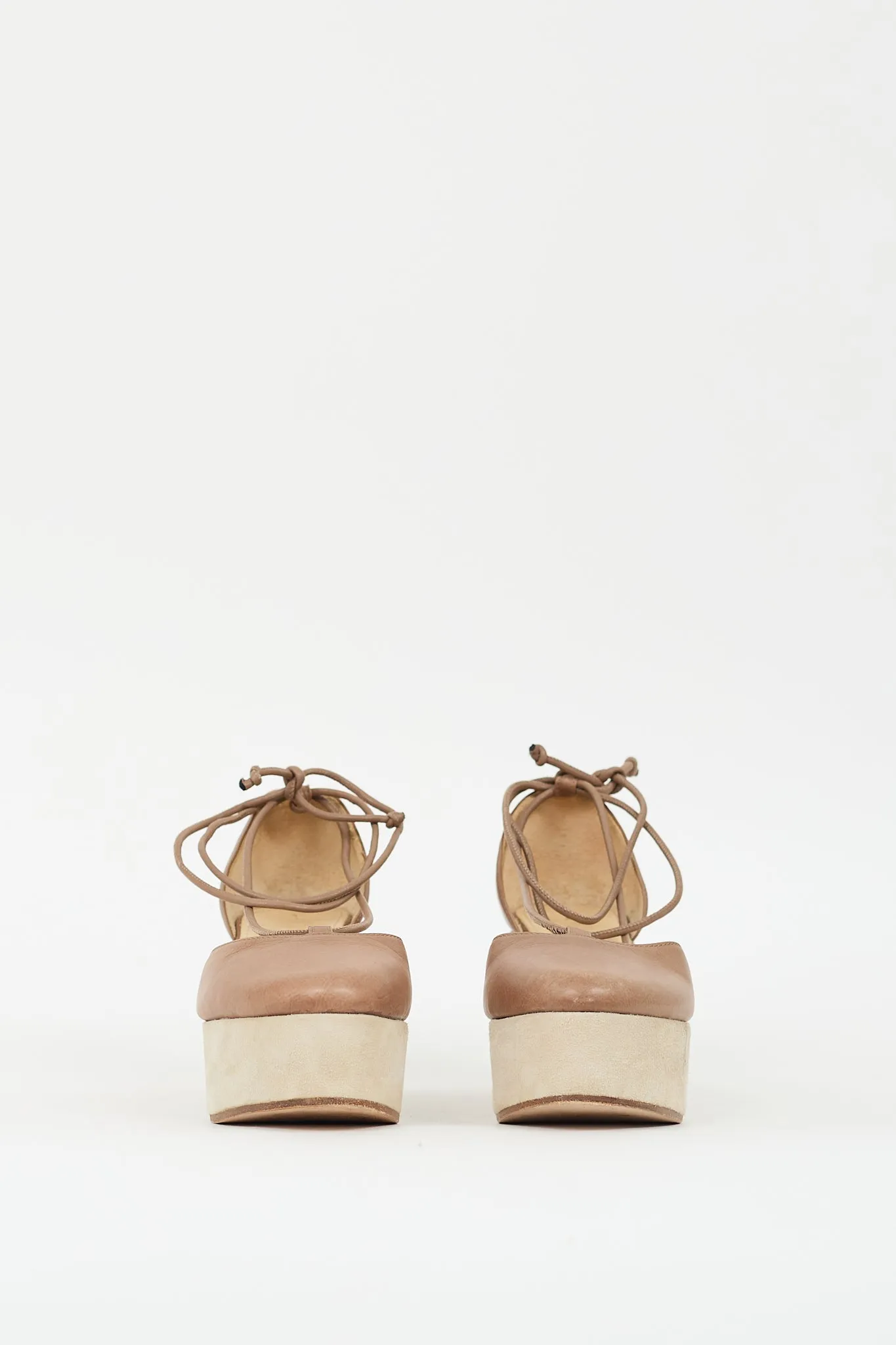Brown & Beige Leather D'orsay Wedge