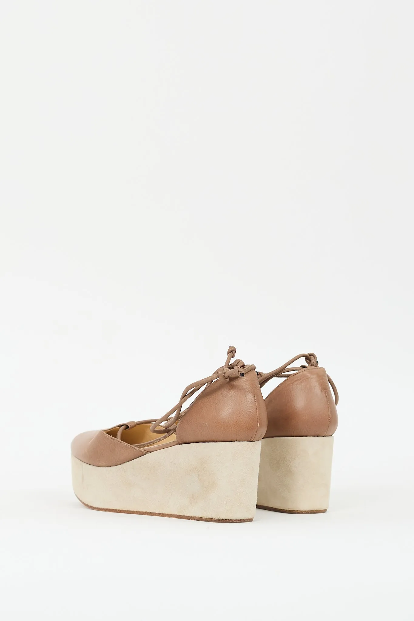 Brown & Beige Leather D'orsay Wedge