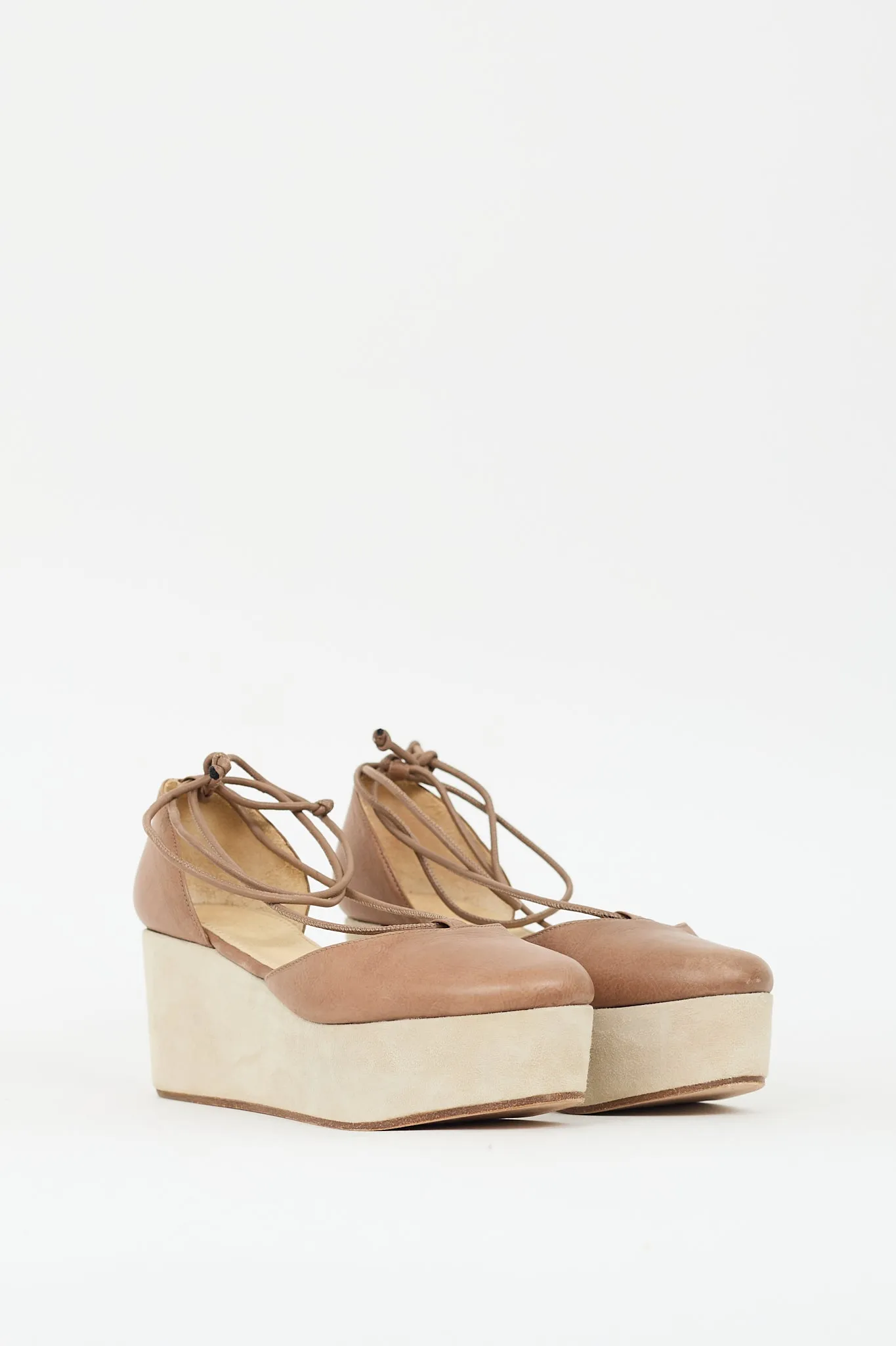 Brown & Beige Leather D'orsay Wedge
