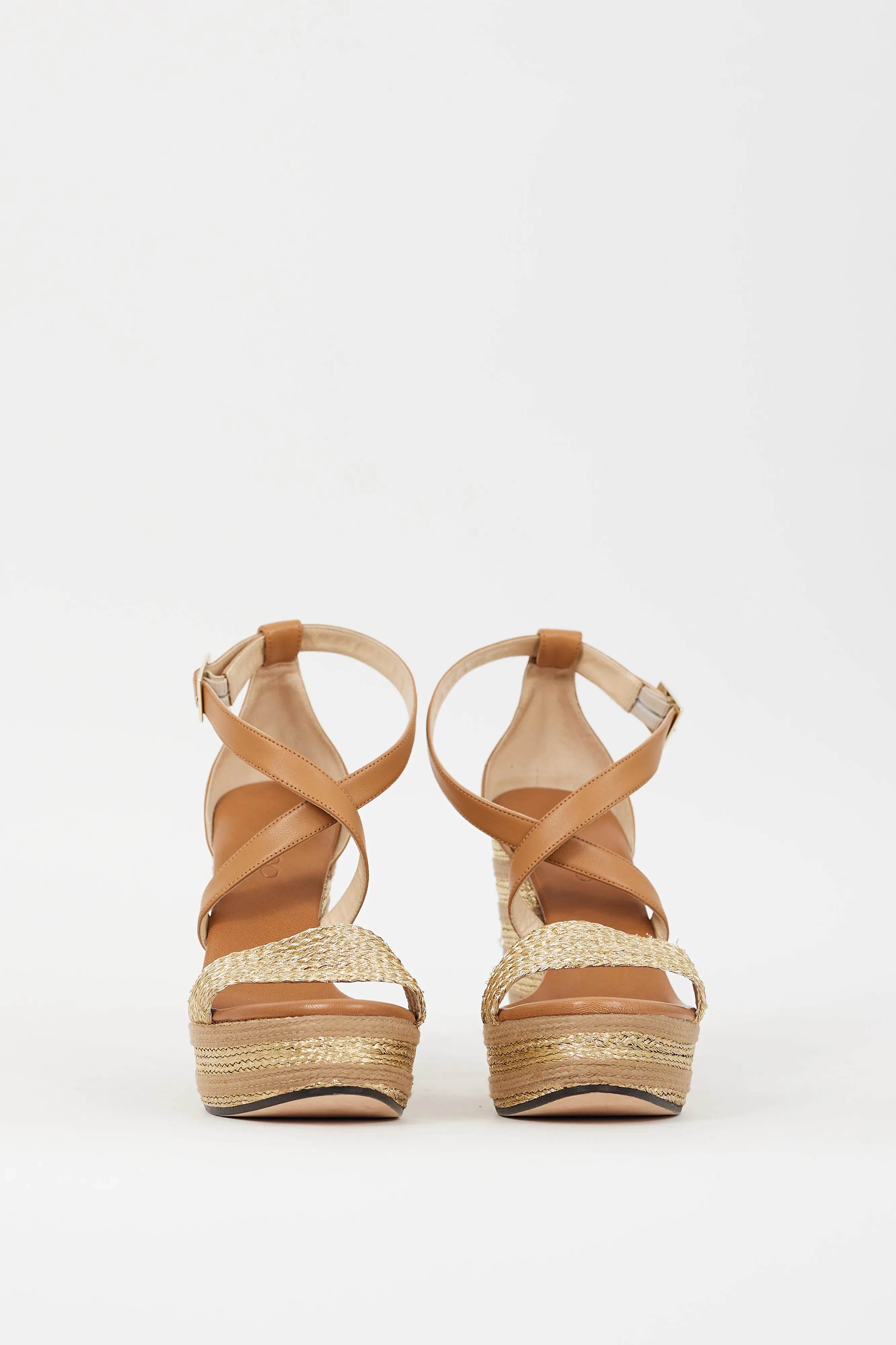Brown & Gold Leather Braided Portia 120 Wedge