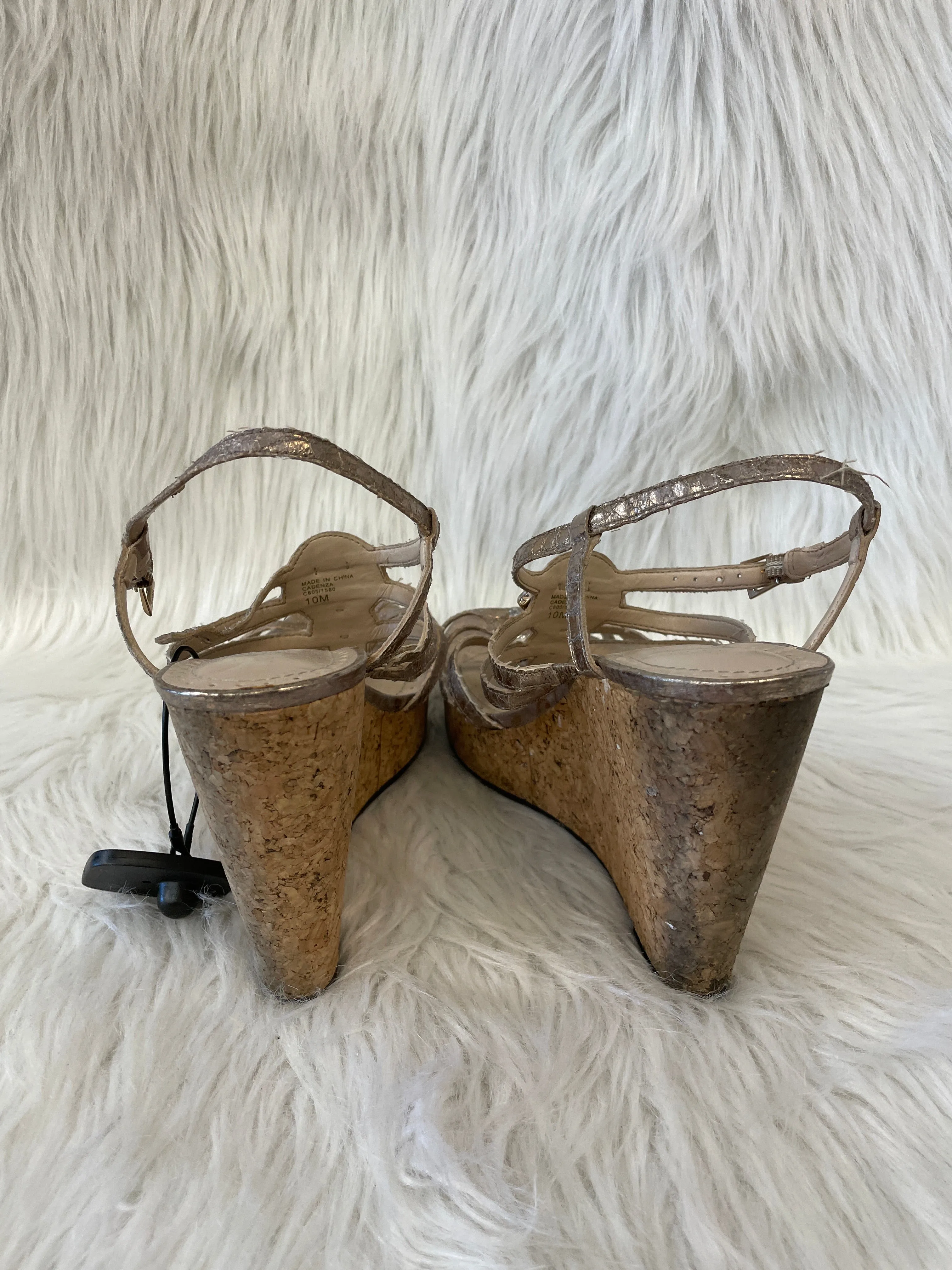 Brown & Gold Sandals Heels Wedge Adrienne Vittadini, Size 10