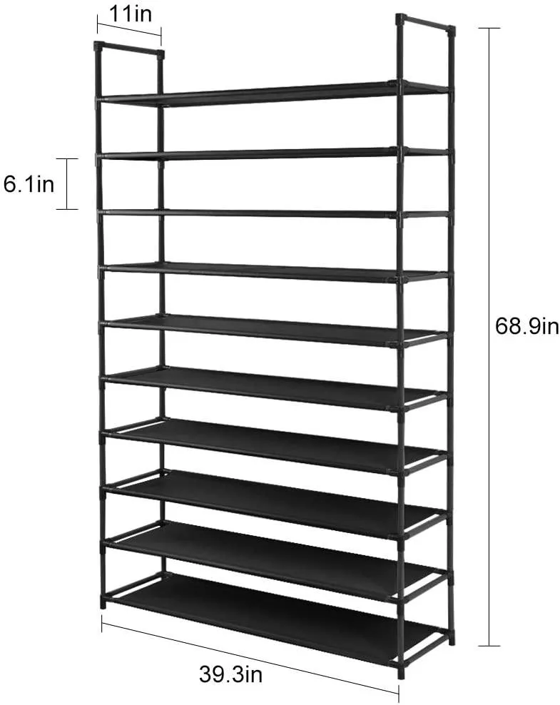 Camabel 10 Tiers Rack Shelves For 60 Pairs Non-Woven Fabric Black ET087