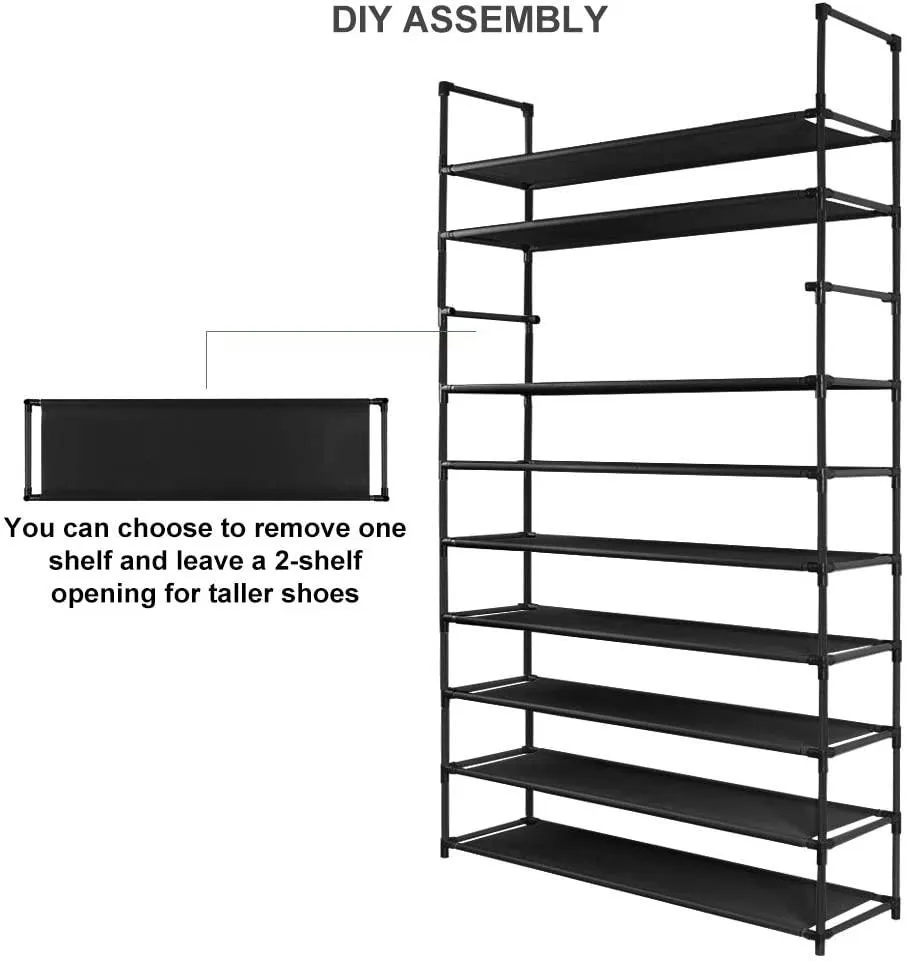 Camabel 10 Tiers Rack Shelves For 60 Pairs Non-Woven Fabric Black ET087