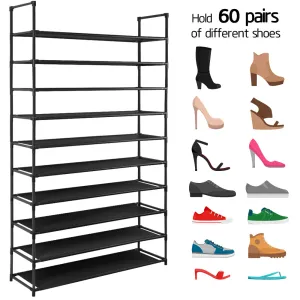Camabel 10 Tiers Rack Shelves For 60 Pairs Non-Woven Fabric Black ET087