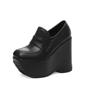 Closed Toe Platform Pumps Wedge Heels Lofers Shoes
