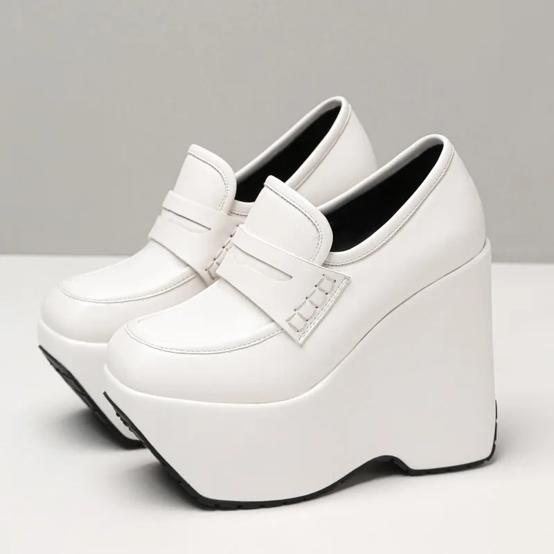 Closed Toe Platform Pumps Wedge Heels Lofers Shoes