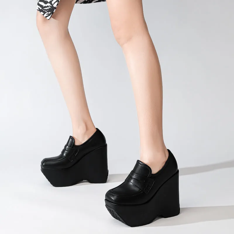 Closed Toe Platform Pumps Wedge Heels Lofers Shoes