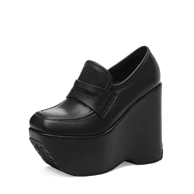 Closed Toe Platform Pumps Wedge Heels Lofers Shoes
