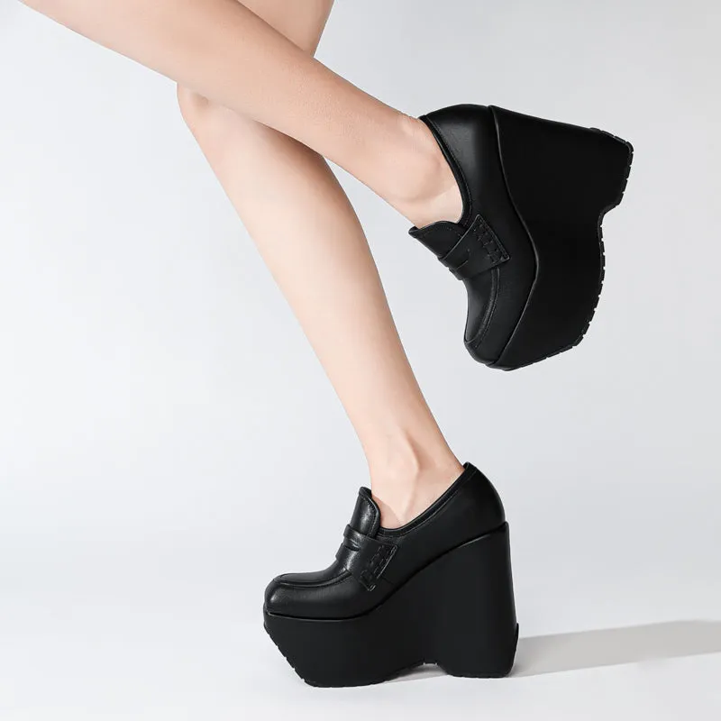 Closed Toe Platform Pumps Wedge Heels Lofers Shoes