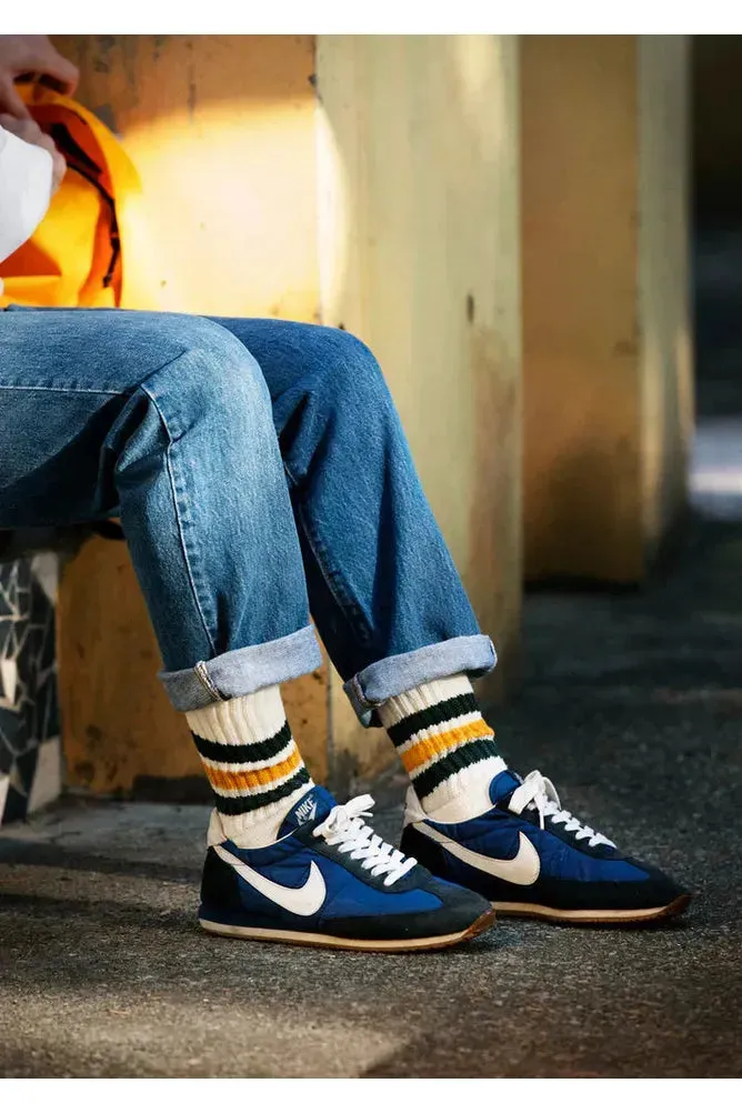 Coarse Ribbed Old-School Crew Socks - Navy