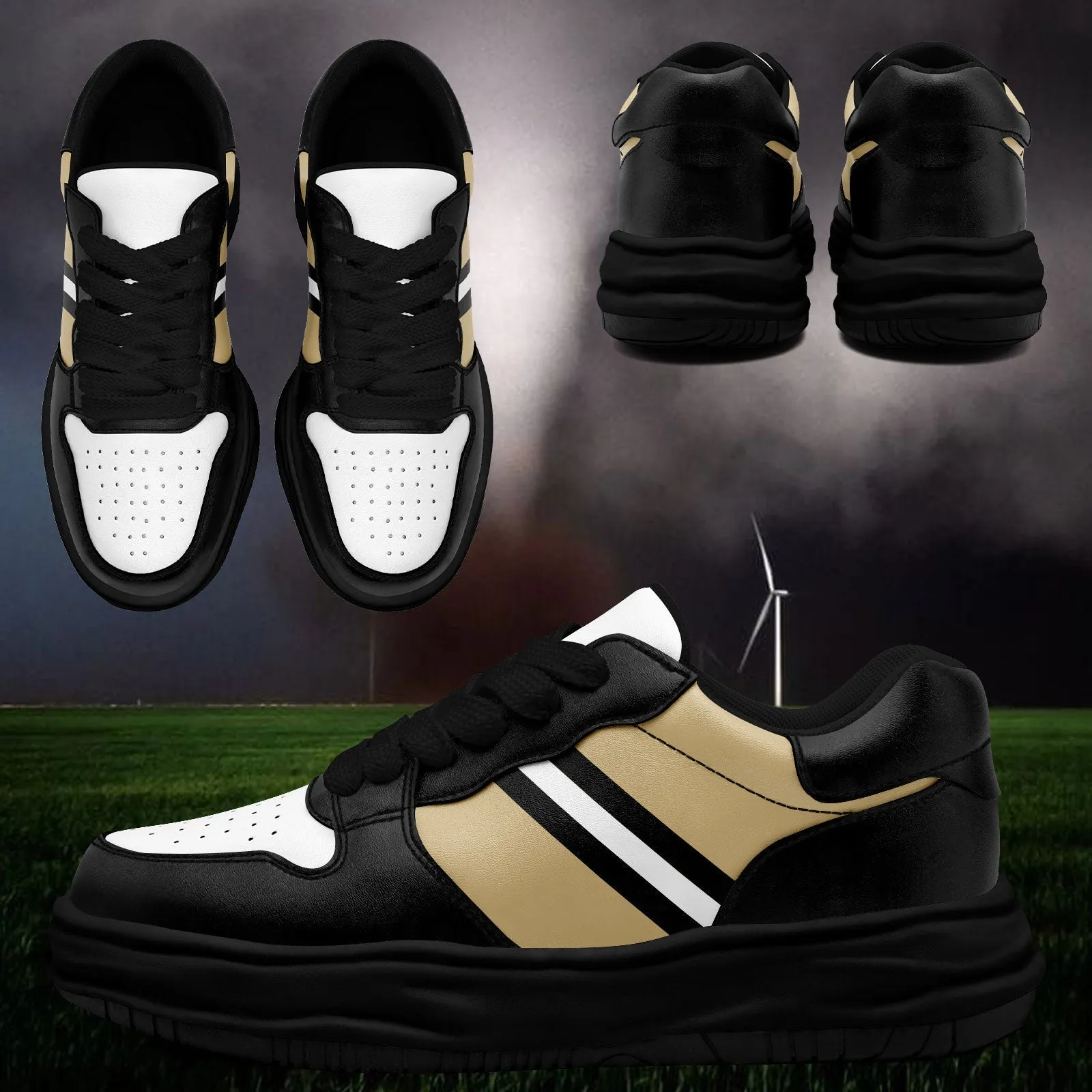 Corporate Gifts,Custom Black Gold New Orleans Shoes Personalized Sneaker FN032-D020389-19