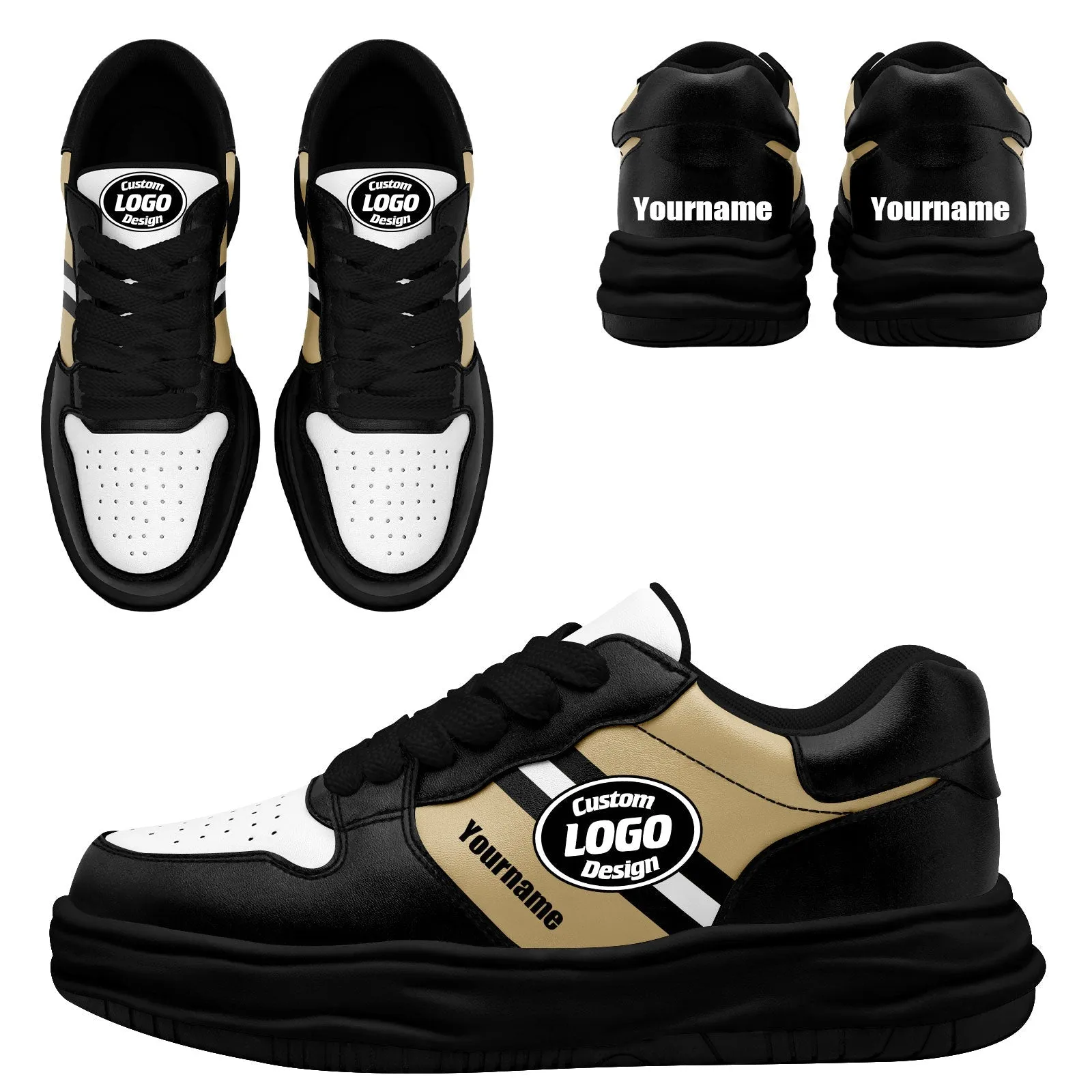 Corporate Gifts,Custom Black Gold New Orleans Shoes Personalized Sneaker FN032-D020389-19