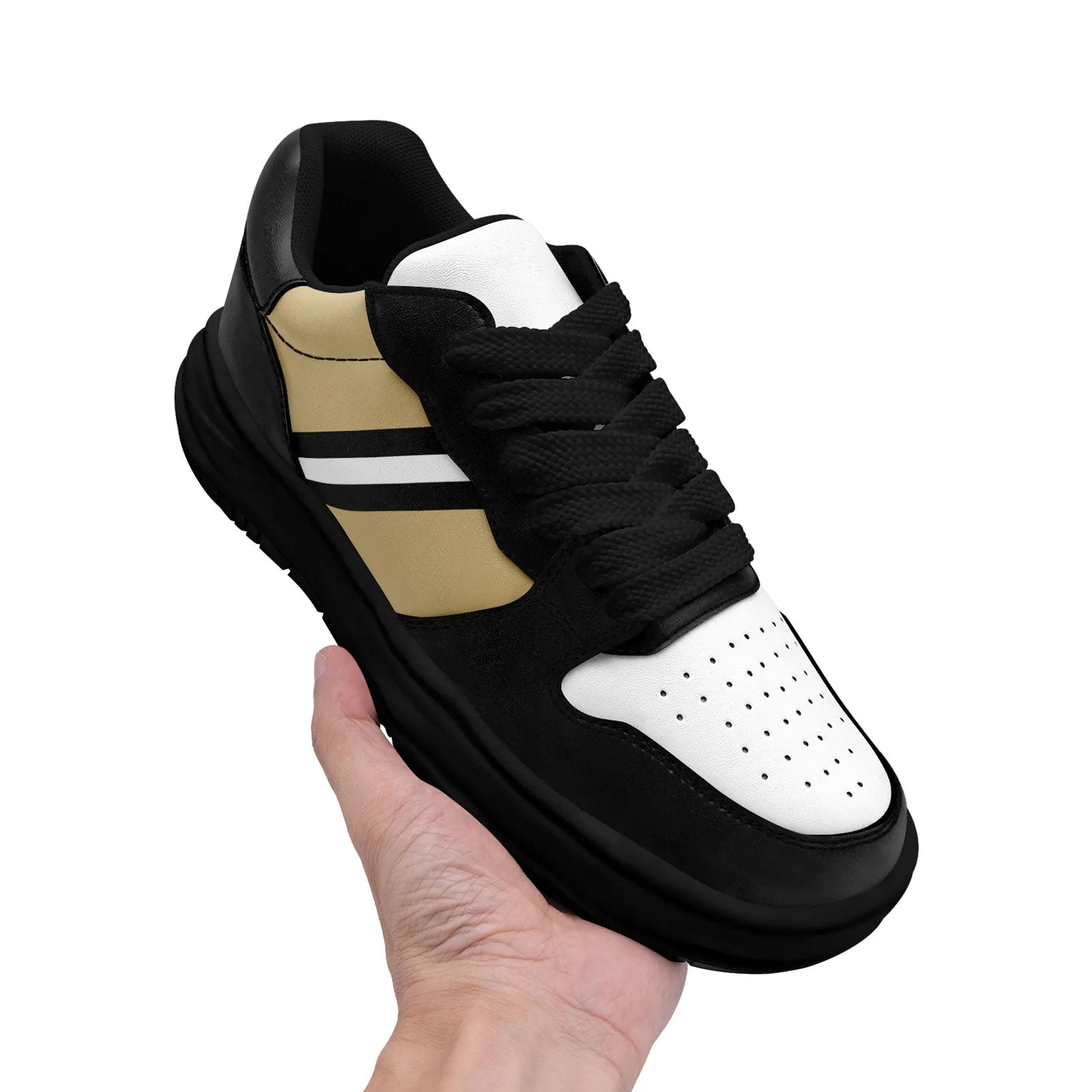 Corporate Gifts,Custom Black Gold New Orleans Shoes Personalized Sneaker FN032-D020389-19