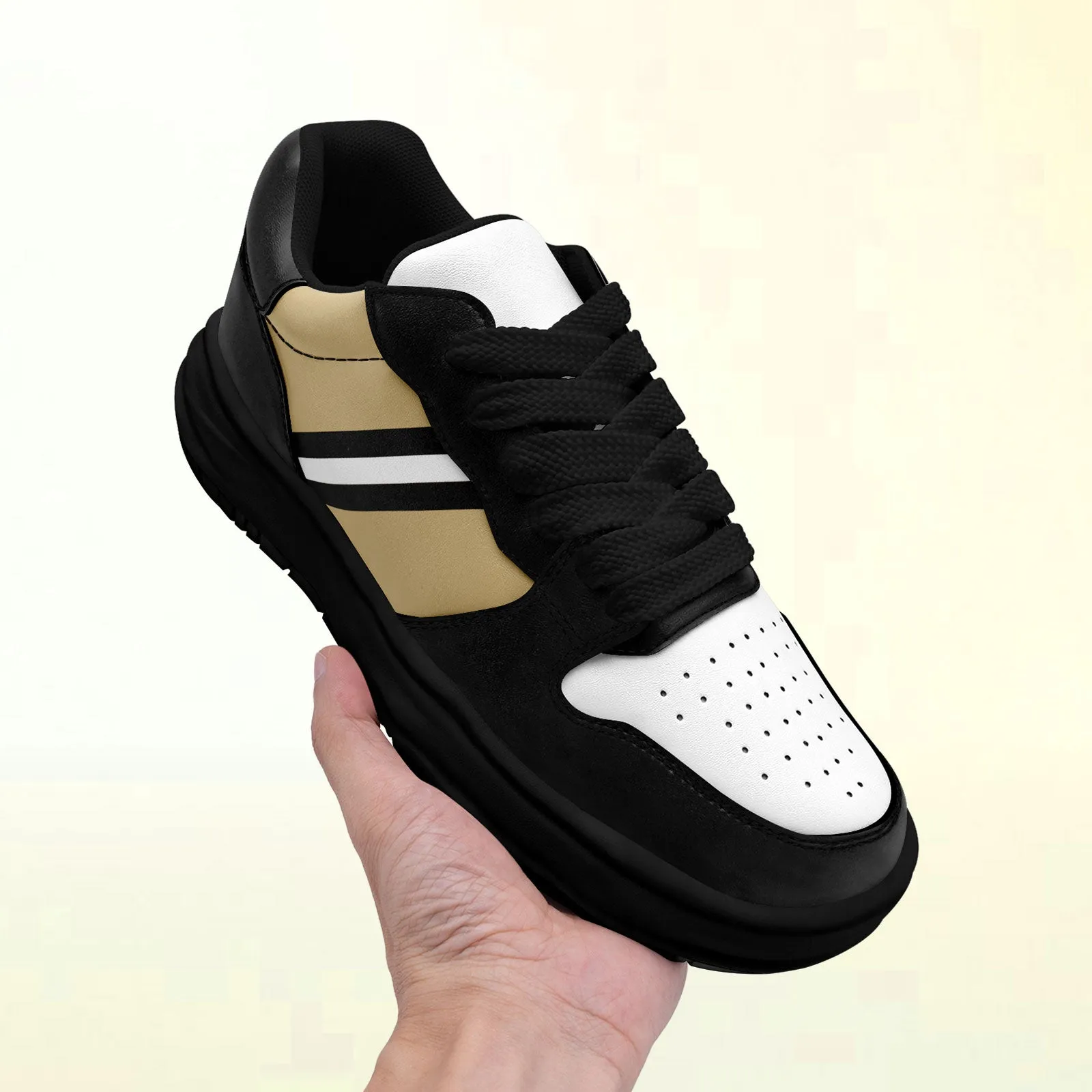 Corporate Gifts,Custom Black Gold New Orleans Shoes Personalized Sneaker FN032-D020389-19