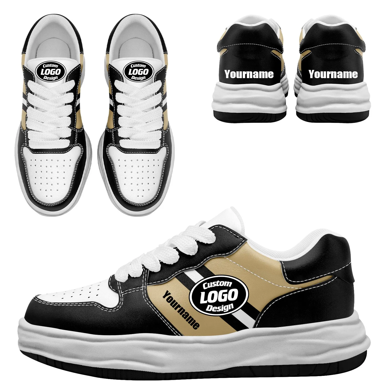 Corporate Gifts,Custom Black Gold New Orleans Shoes Personalized Sneaker FN032-D020389-19