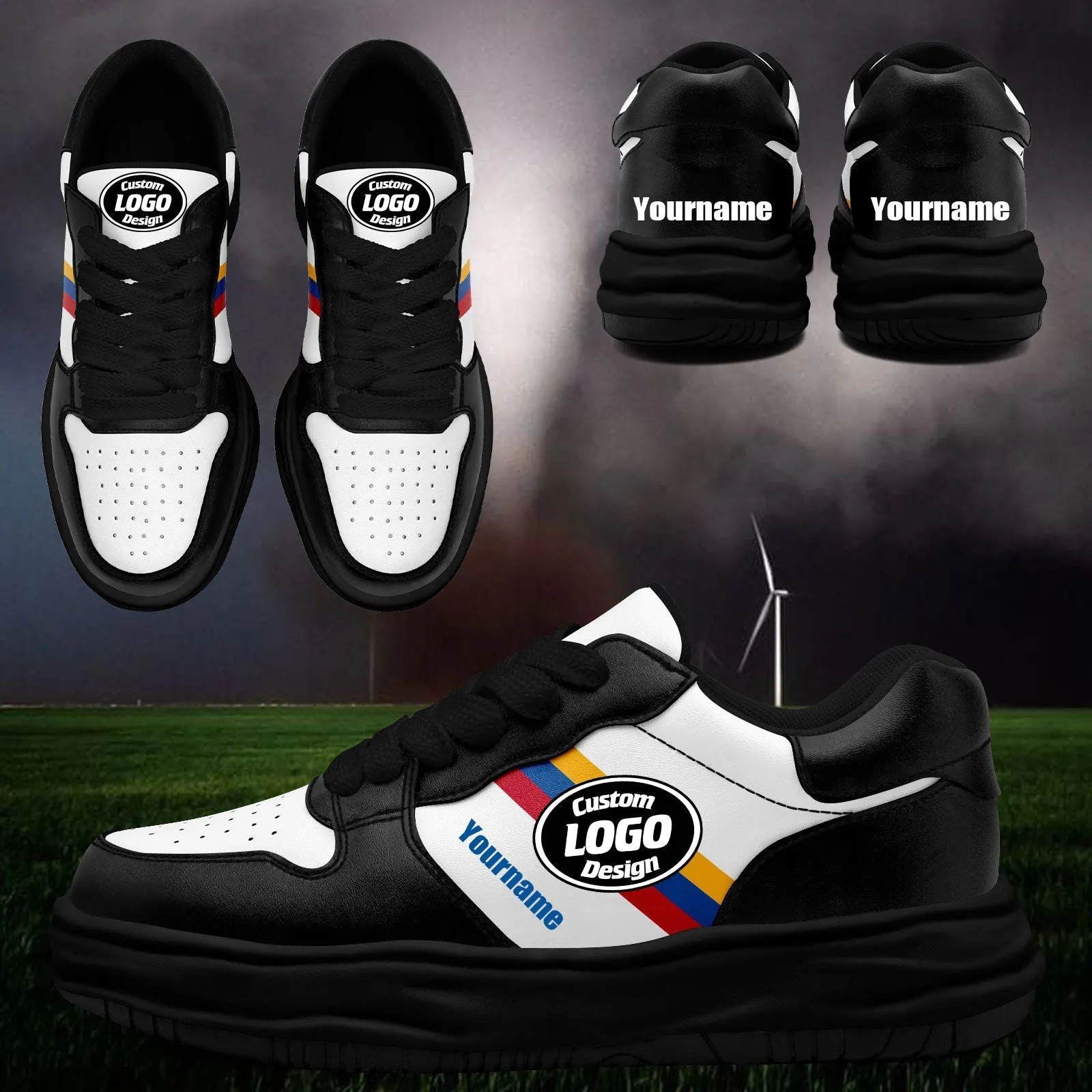Corporate Gifts,Custom Black White Pittsburgh Shoes Personalized Sneaker FN032-D020389-30
