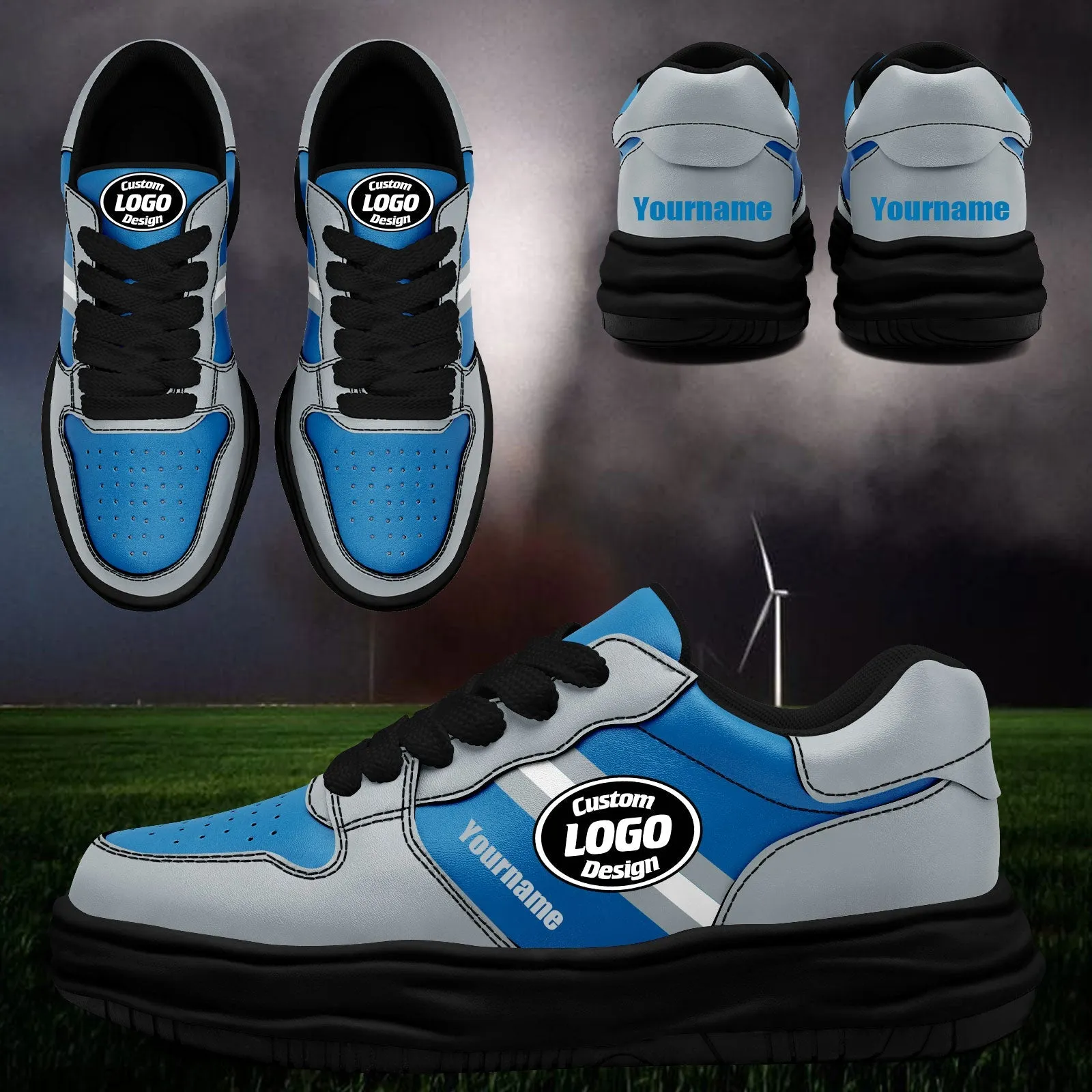 Corporate Gifts,Custom Blue Gray Detroit Shoes Personalized Sneaker FN032-D020389-11
