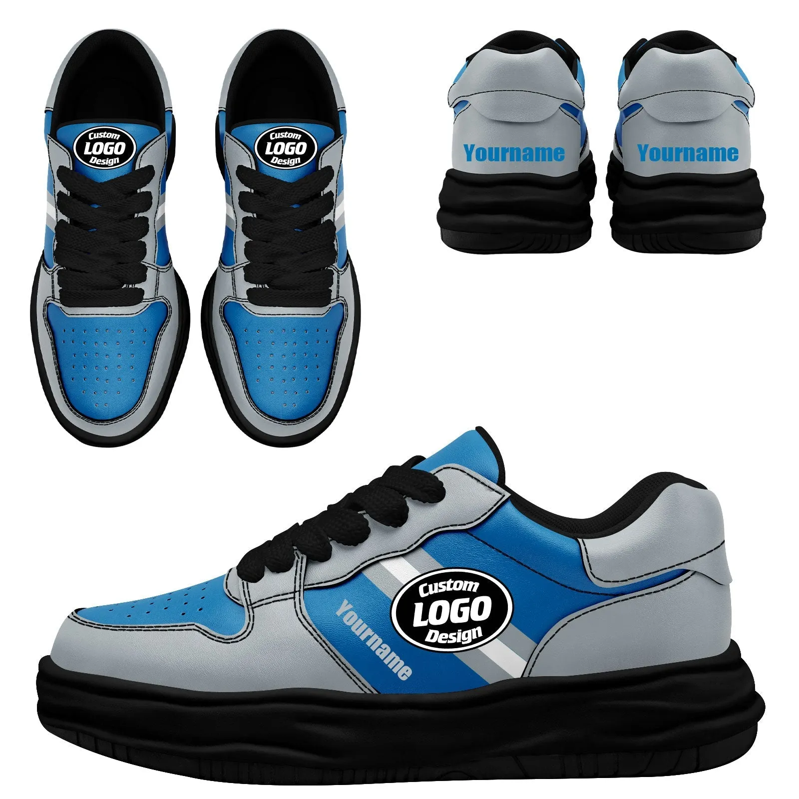 Corporate Gifts,Custom Blue Gray Detroit Shoes Personalized Sneaker FN032-D020389-11