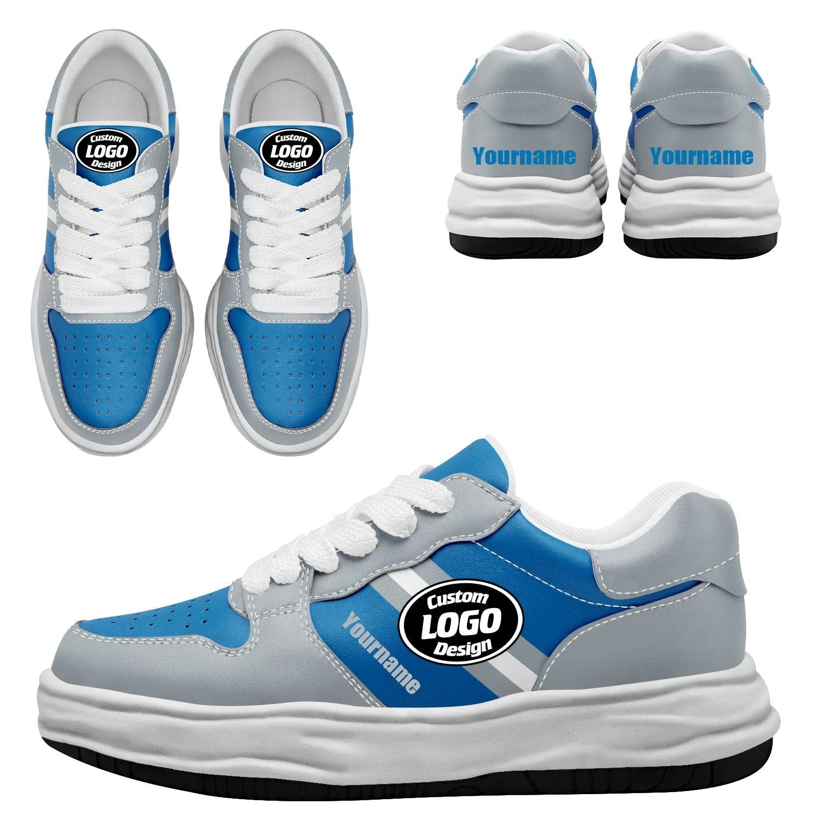 Corporate Gifts,Custom Blue Gray Detroit Shoes Personalized Sneaker FN032-D020389-11