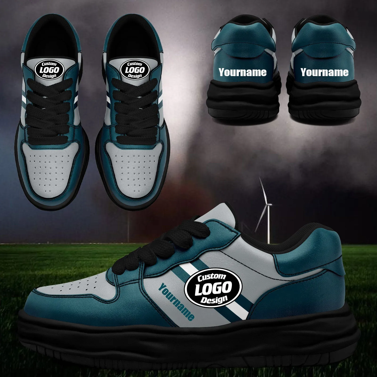 Corporate Gifts,Custom Green Gray Philadelphia Shoes Personalized Sneaker FN032-D020389-23