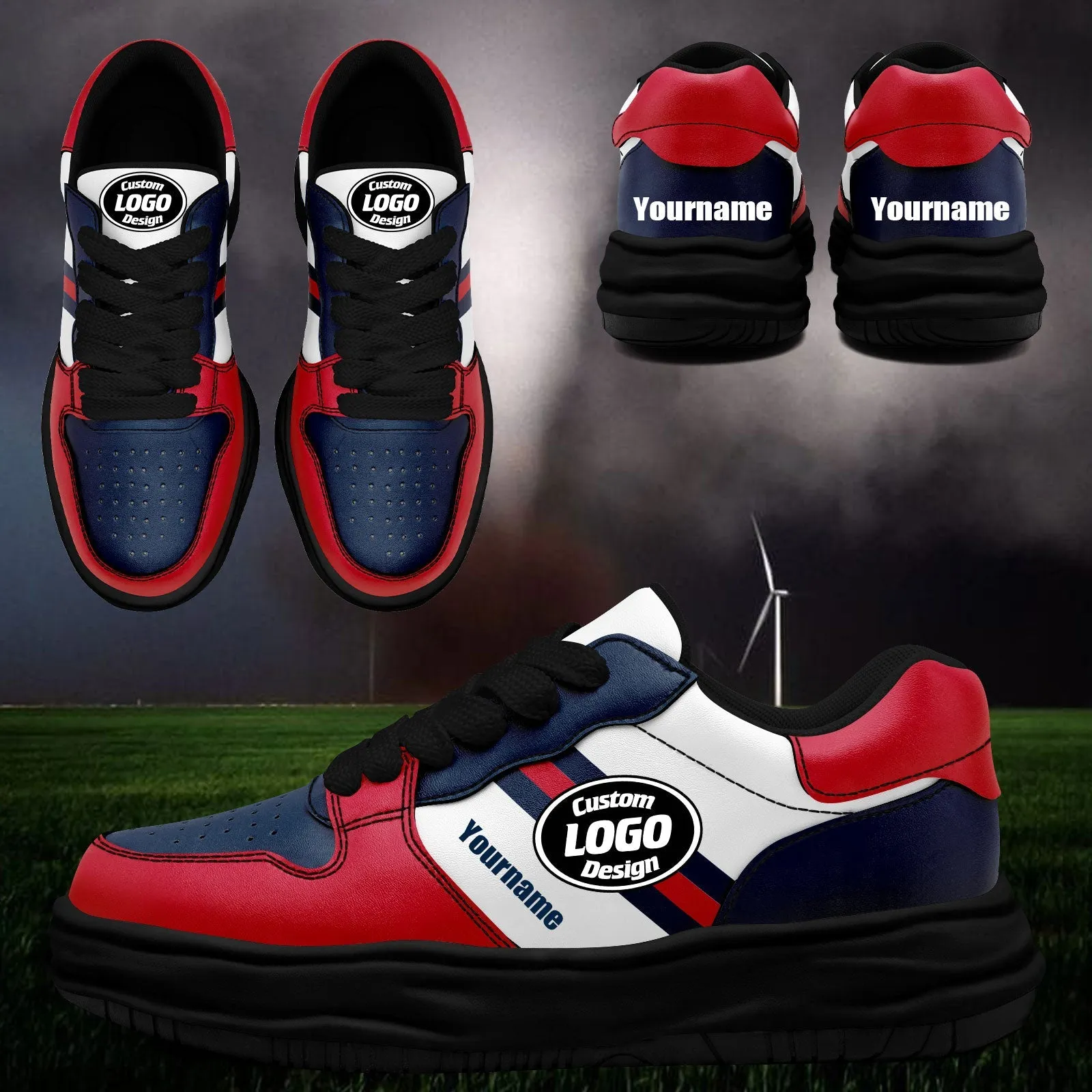 Corporate Gifts,Custom Red Blue New England Shoes Personalized Sneaker FN032-D020389-26