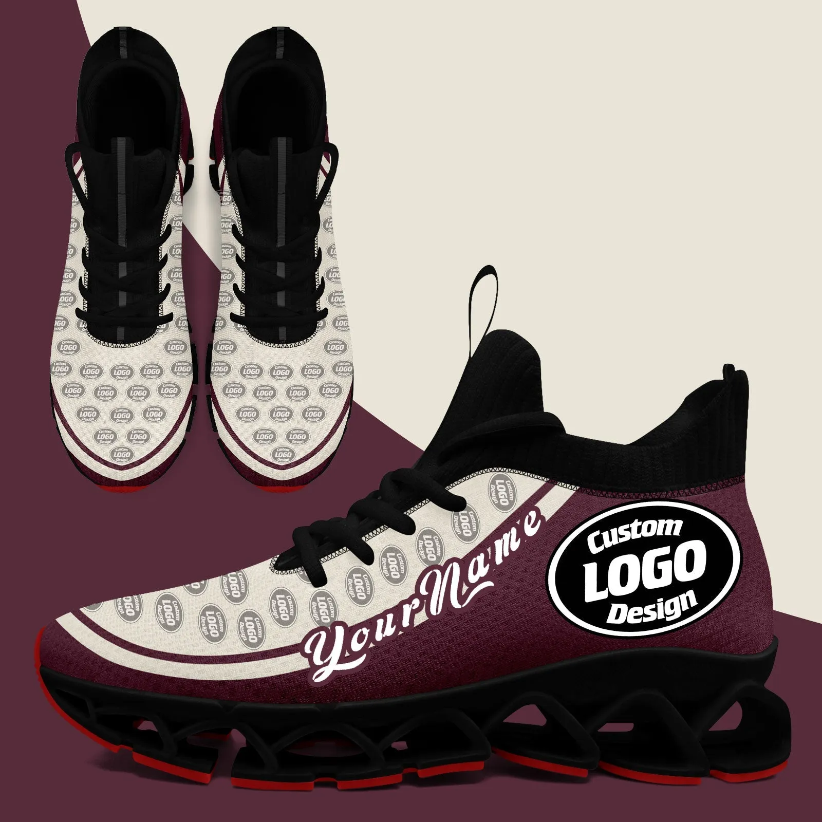 Corporate Gifts,Custom Rose Carmine Cream Maxsoul Shoes Personalized Sneaker FN030XD-D020388-17