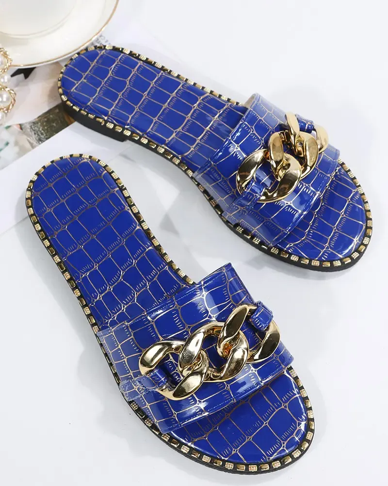 Crocodile Chain Wide Strap Slippers