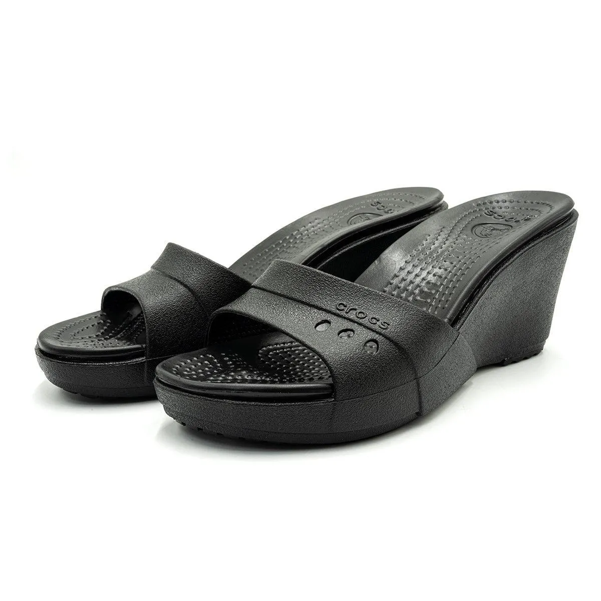Crocs Slide Wedge Shoes Rubber Black Colour For Women