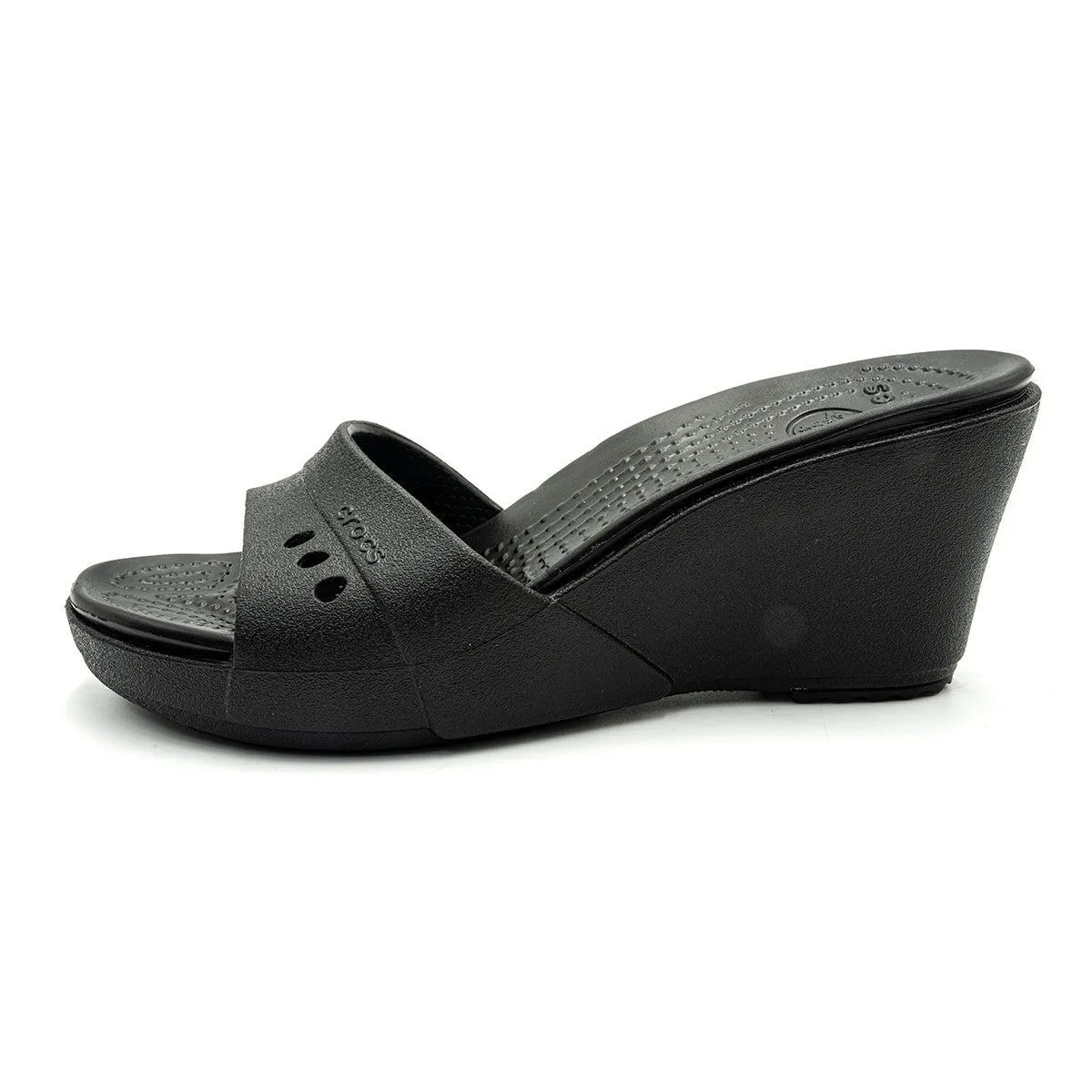 Crocs Slide Wedge Shoes Rubber Black Colour For Women