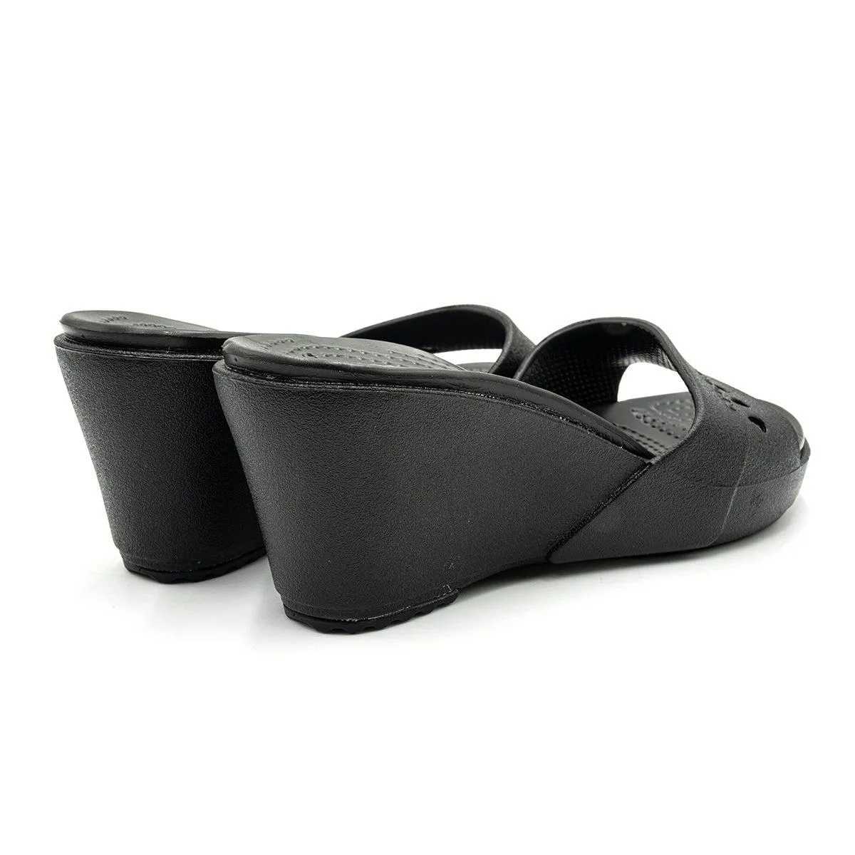Crocs Slide Wedge Shoes Rubber Black Colour For Women