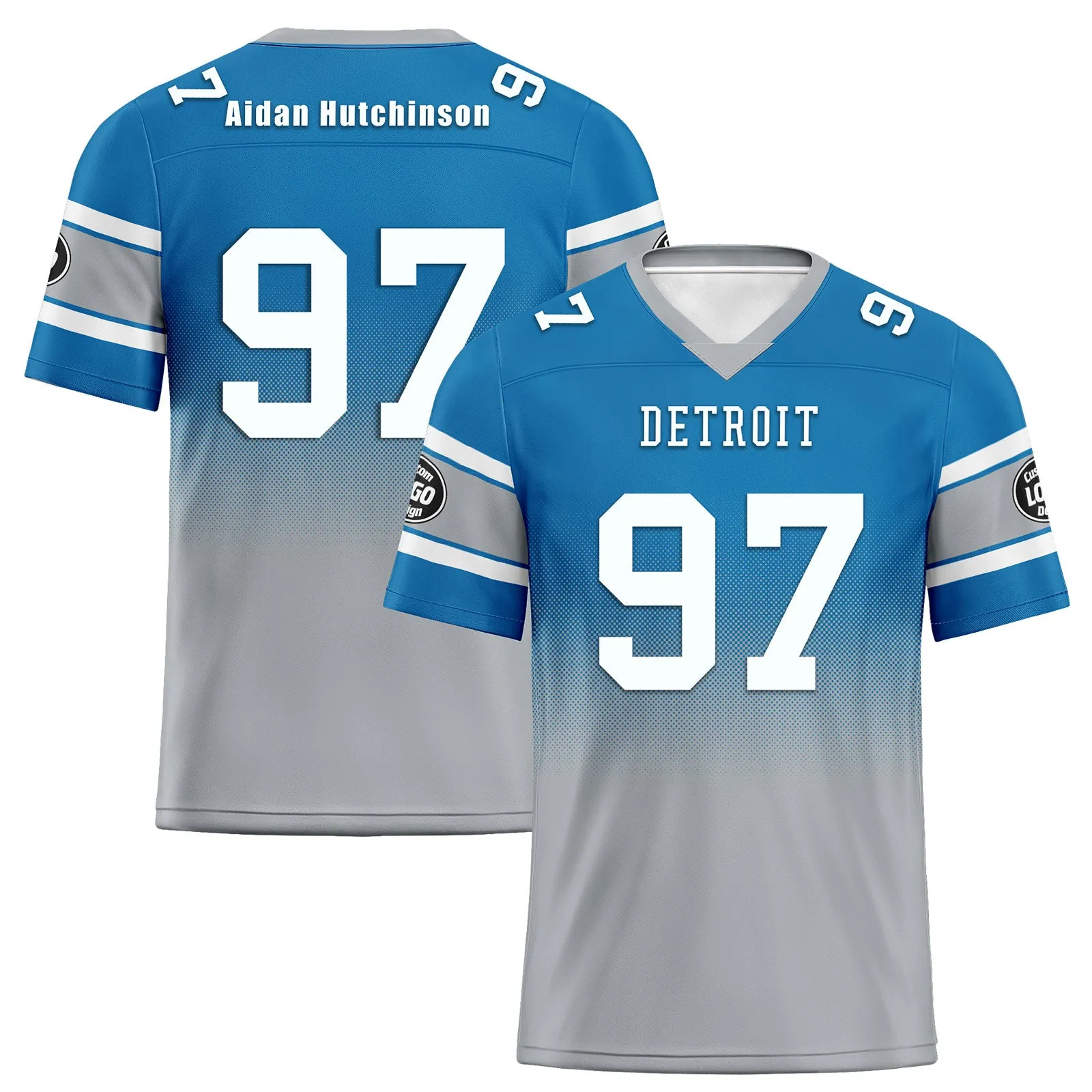 Custom Blue Gray Detroit Football Jersey and Hat Combo Offer Personalized Combo ZH-D020326-11