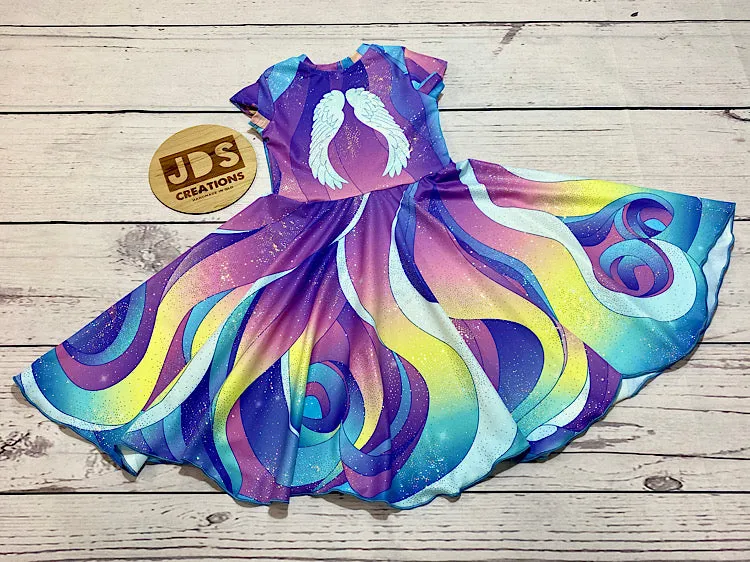 CUSTOM MADE Spandex full circle skater dress - Pastel Blue Unicorn