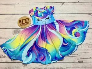 CUSTOM MADE Spandex full circle skater dress - Pastel Blue Unicorn