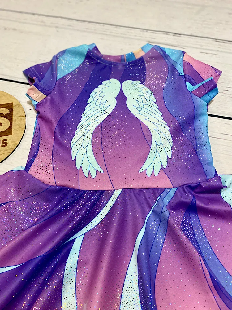 CUSTOM MADE Spandex full circle skater dress - Pastel Blue Unicorn