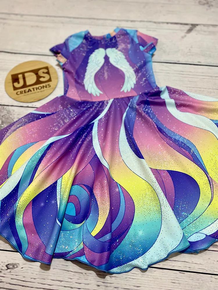 CUSTOM MADE Spandex full circle skater dress - Pastel Blue Unicorn
