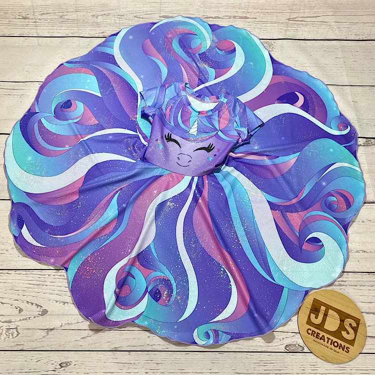 CUSTOM MADE Spandex full circle skater dress - Pastel Purple Unicorn