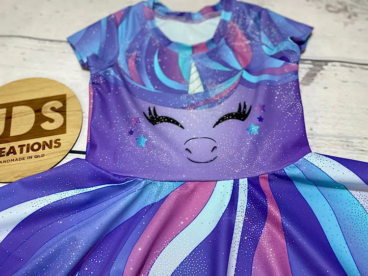 CUSTOM MADE Spandex full circle skater dress - Pastel Purple Unicorn