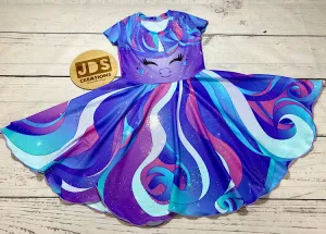 CUSTOM MADE Spandex full circle skater dress - Pastel Purple Unicorn