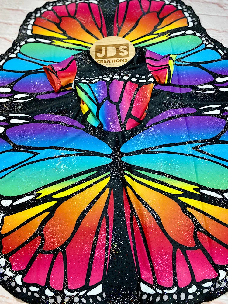 CUSTOM MADE Spandex full circle skater dress - Rainbow Butterfly