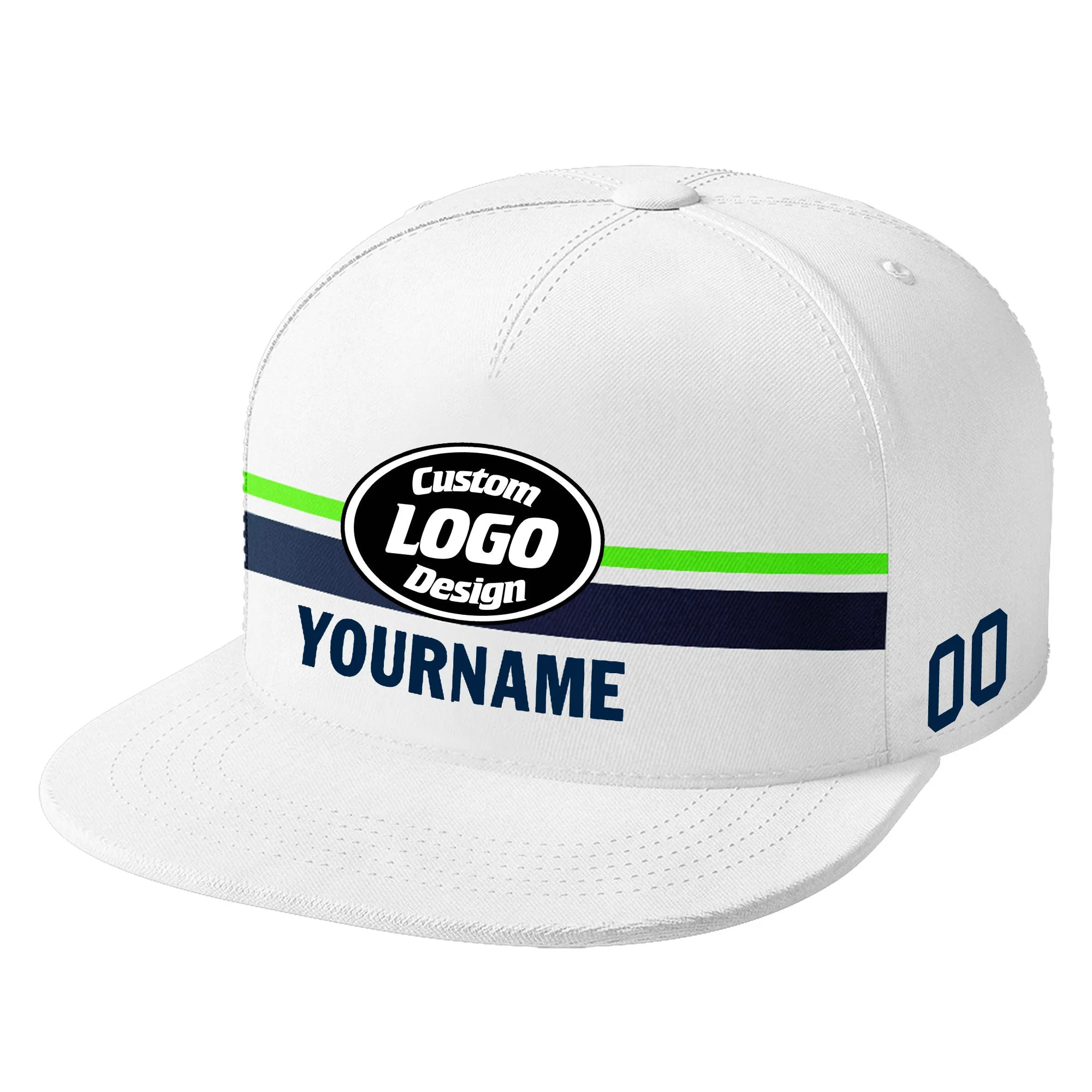 Custom White Seattle Hat Sport Design Cap Stitched Adjustable Personalized PR067B-D020262-27
