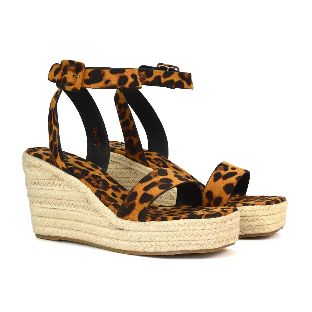 Dayla Platform Espadrille Sandal Wedge Heel With a Square Toe in Gold