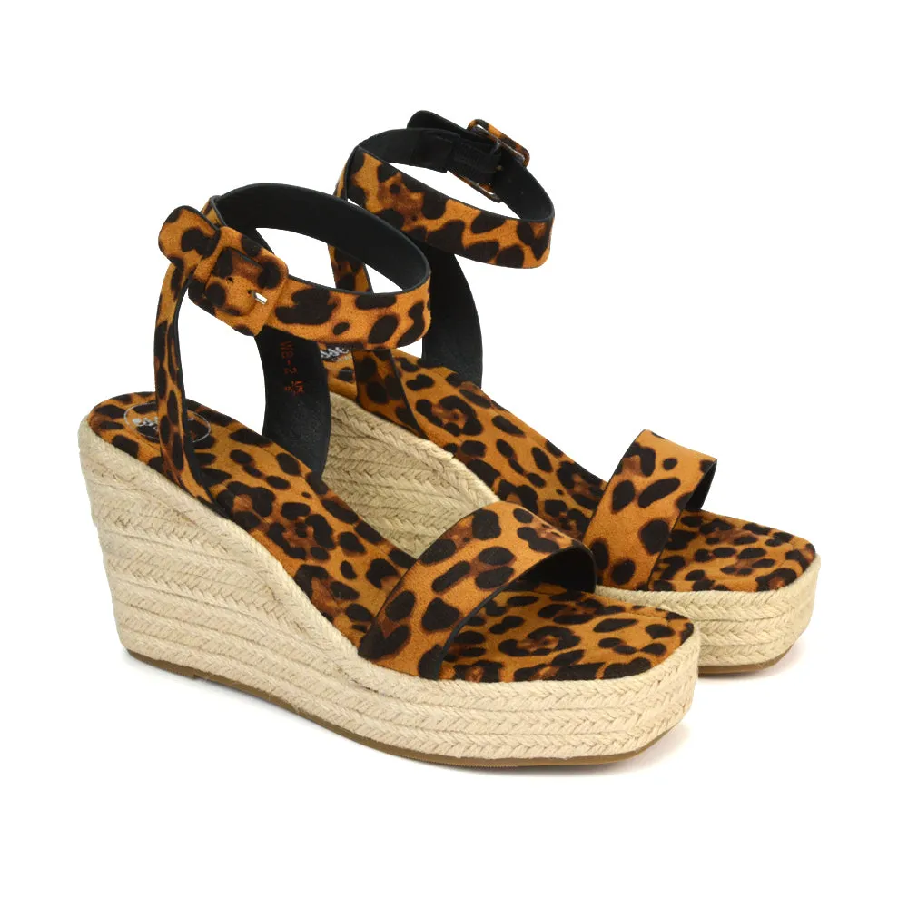 Dayla Platform Espadrille Sandal Wedge Heel With a Square Toe in Gold