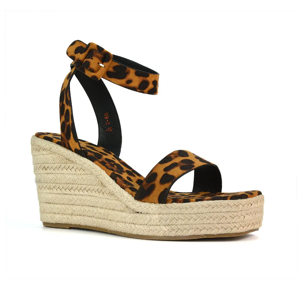 Dayla Platform Espadrille Sandal Wedge Heel With a Square Toe in Gold