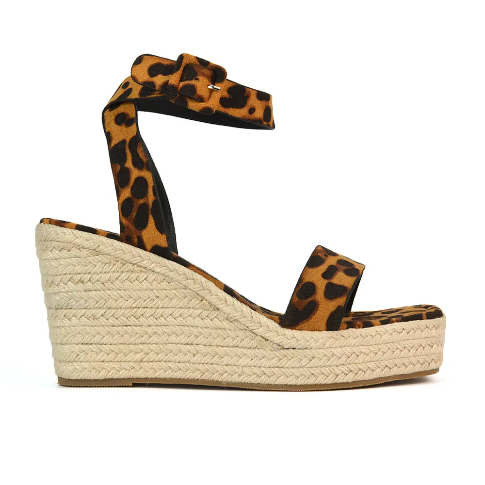 Dayla Platform Espadrille Sandal Wedge Heel With a Square Toe in Gold