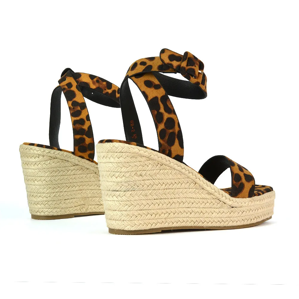 Dayla Platform Espadrille Sandal Wedge Heel With a Square Toe in Gold